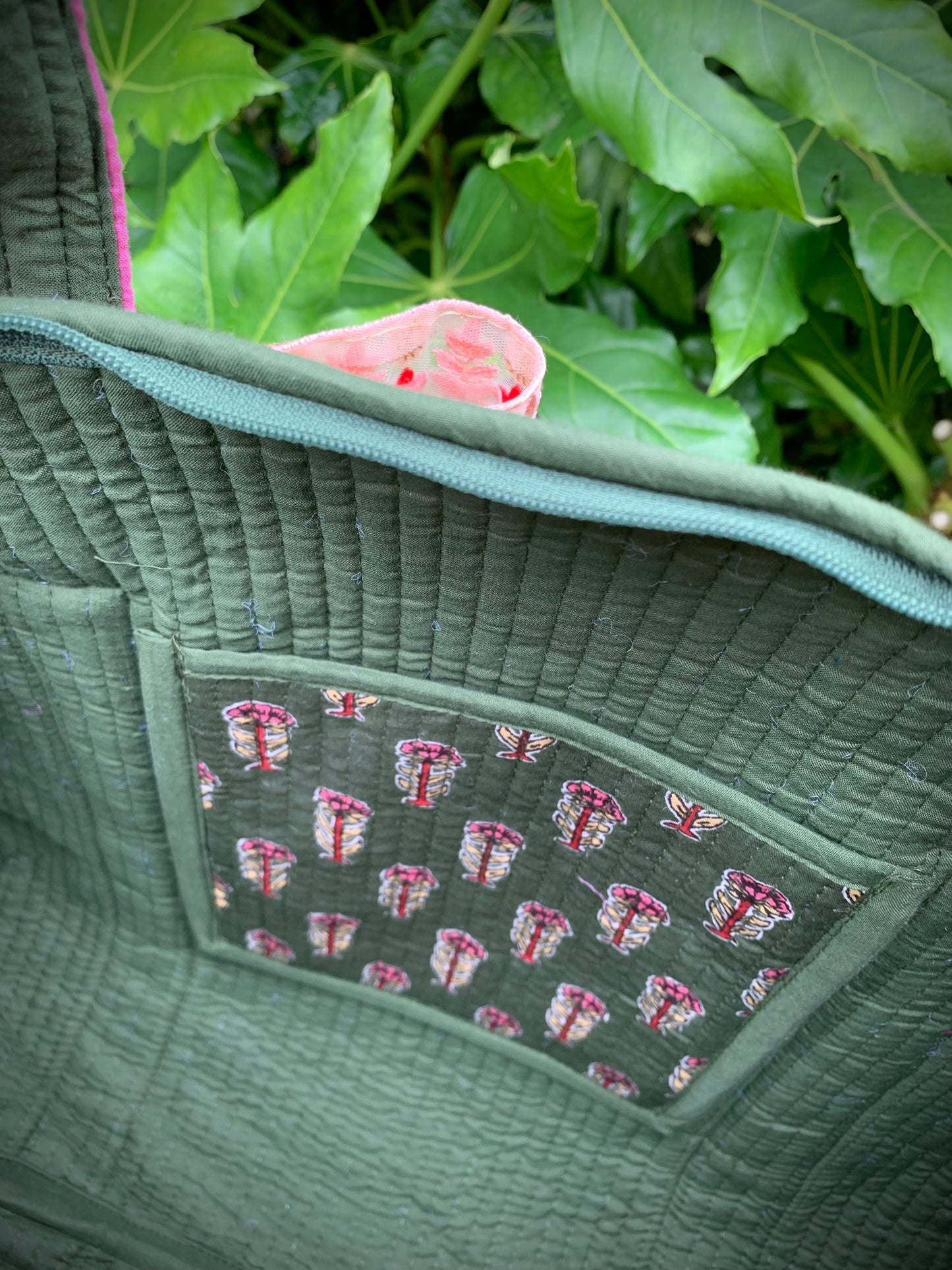 SMALL GREEN AND PINK DOLLY Front Pocket