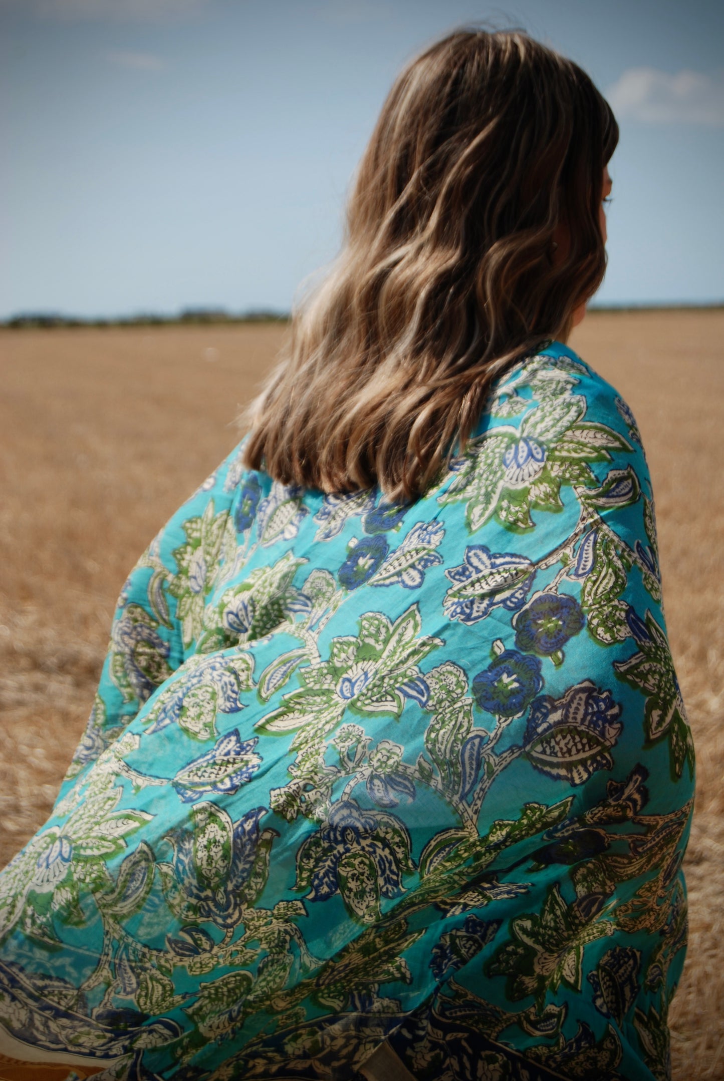 RASA FLORAL PUSHKAR SCARF - Blue