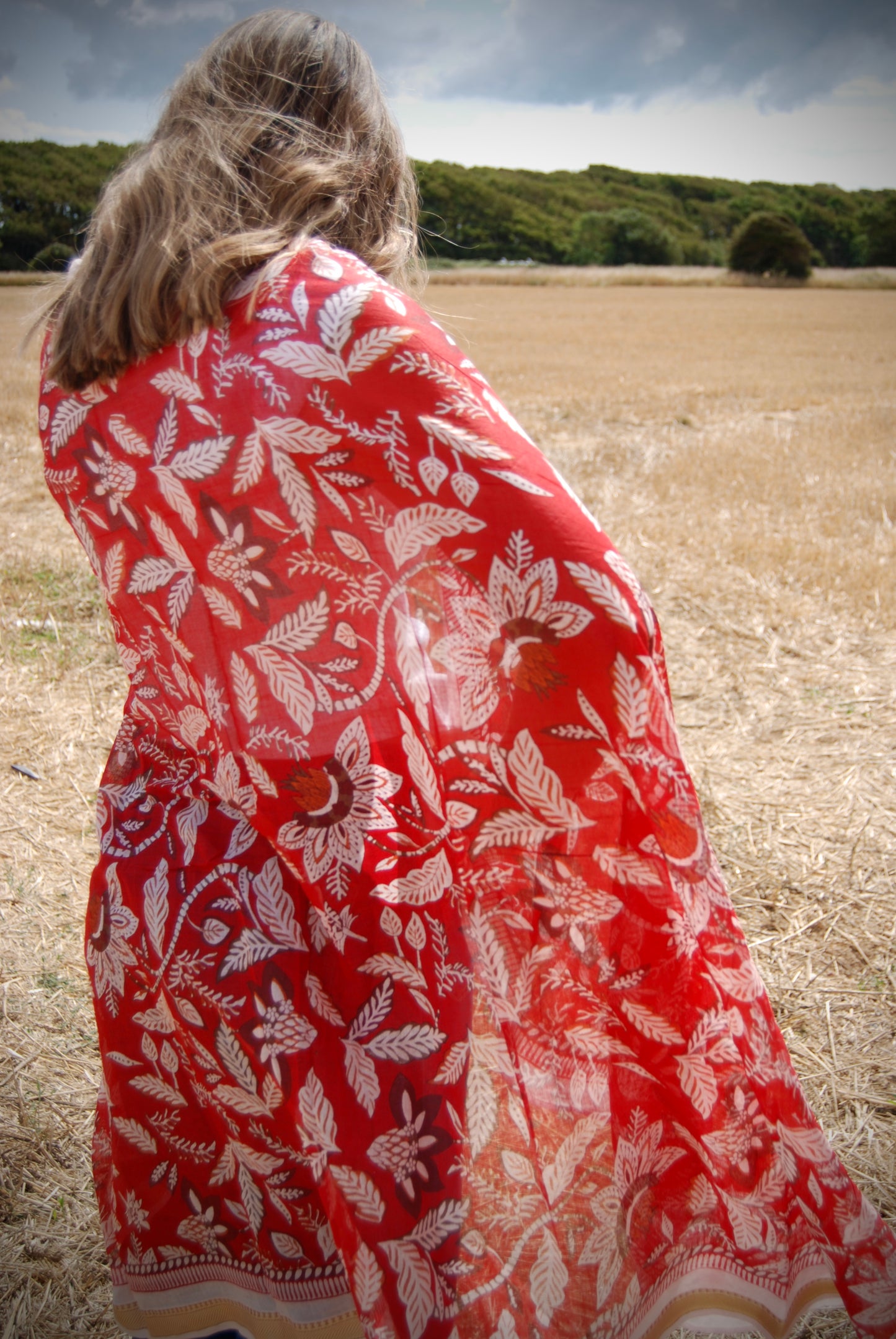 RASA FLORAL PUSHKAR SCARF- Ruby