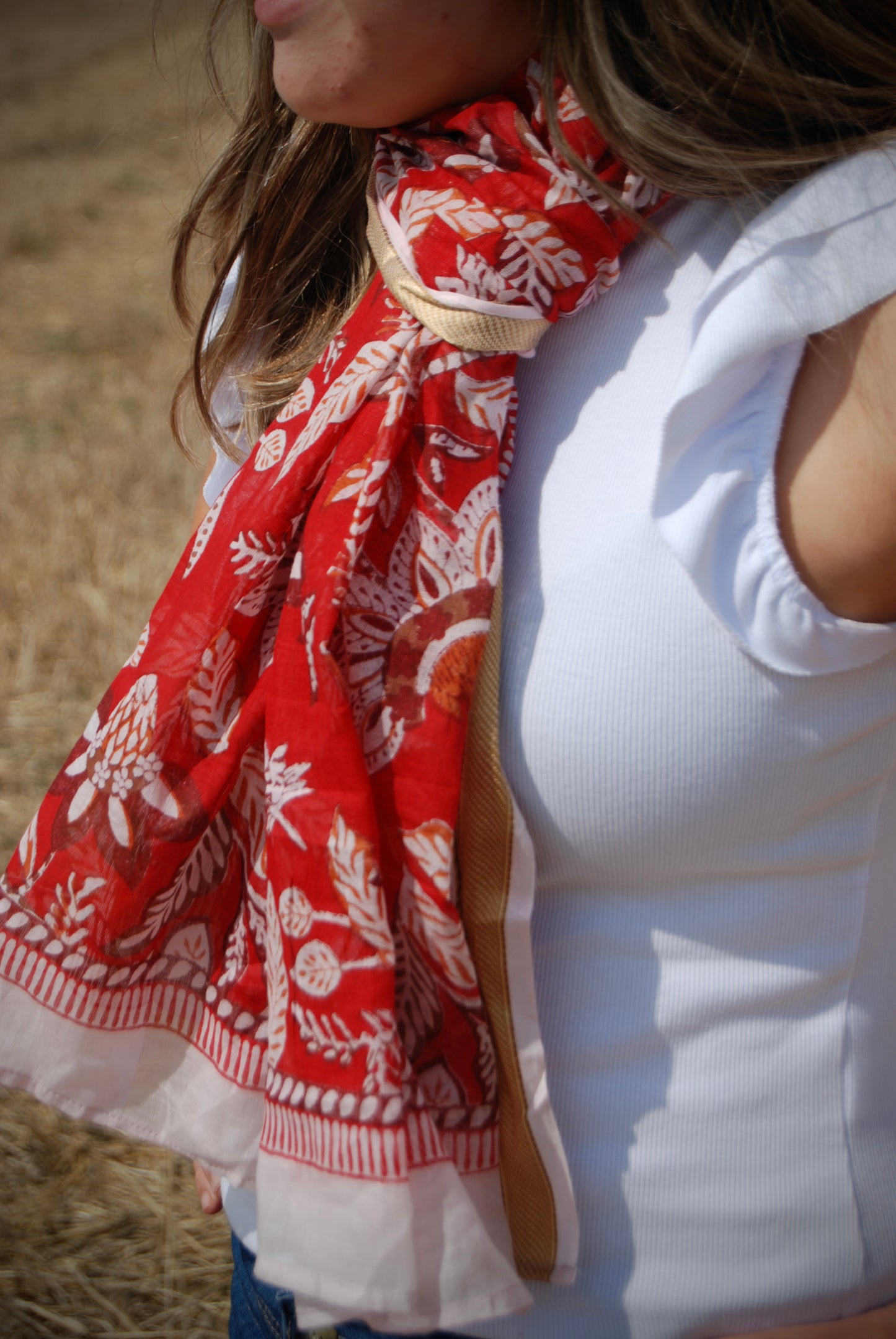 RASA FLORAL PUSHKAR SCARF- Ruby