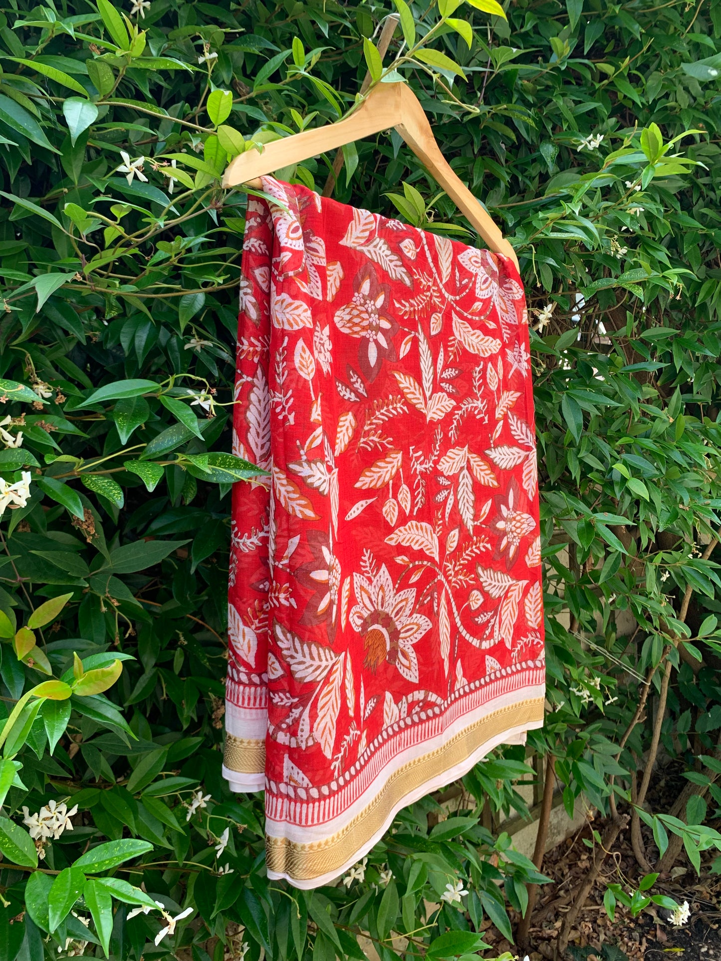 RASA FLORAL PUSHKAR SCARF- Ruby