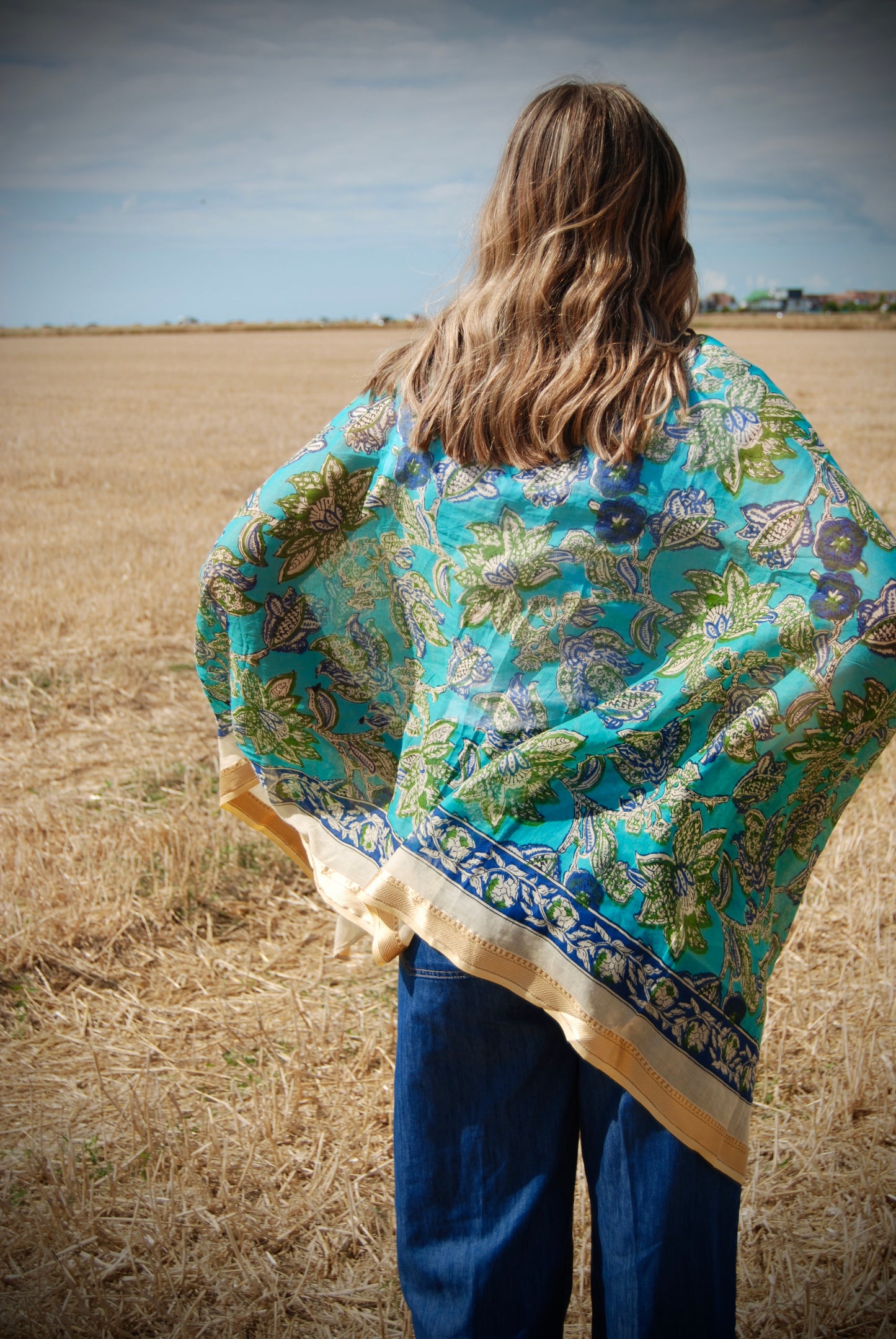 RASA FLORAL PUSHKAR SCARF - Blue
