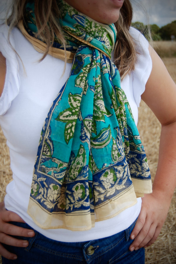 RASA FLORAL PUSHKAR SCARF - Blue