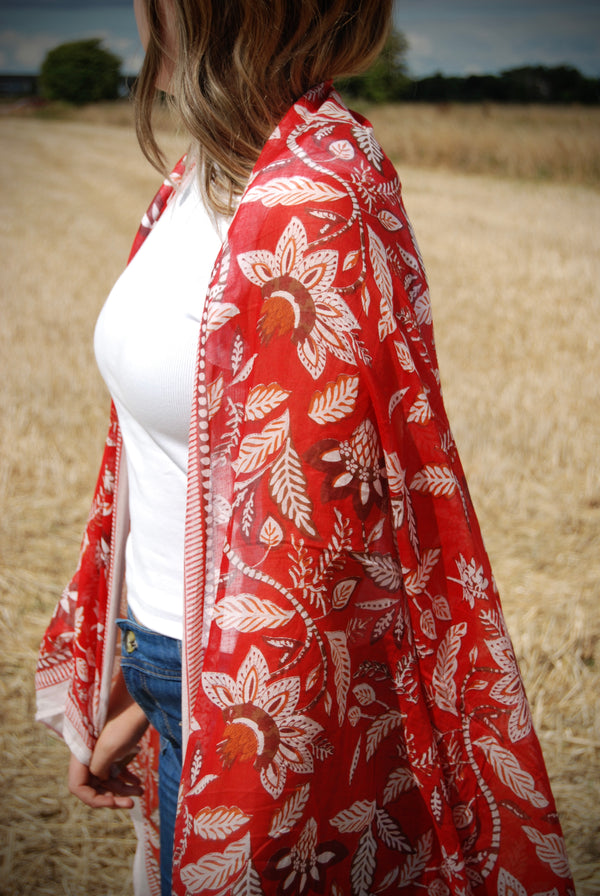 RASA FLORAL PUSHKAR SCARF- Ruby